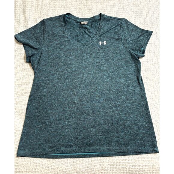 Under Armour V-Neck Performance Tee XL Turquoise Moisture Wicking Active Top - Picture 6 of 7